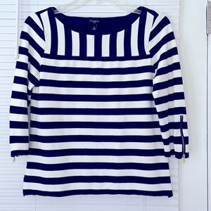 TALBOTS Small Petite Navy and White Striped Top